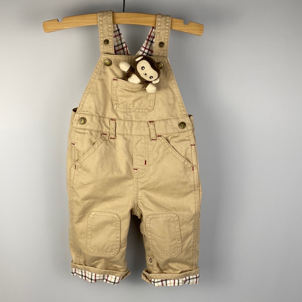 Gymboree Monkey Pocket Plush Pal Overalls Knee Patches  3-6 Months